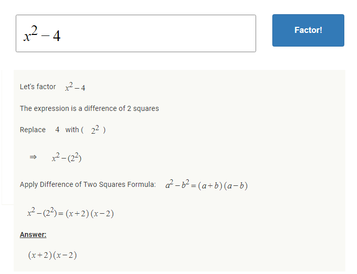 difference of 2 squares calculator