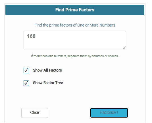 prime factoring calculator steps