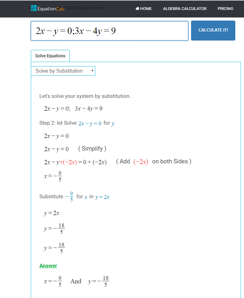 Substitution method calculator